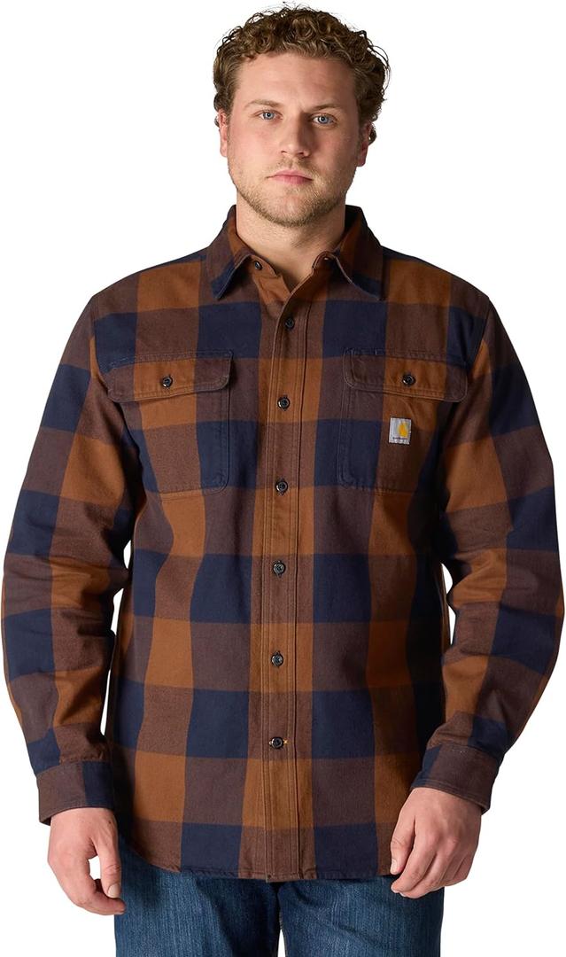 Carhartt Men's Loose Fit Heavyweight Flannel Long-Sleeve Plaid Shirt (Brown, XXXL)