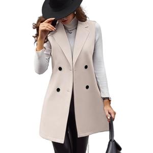 IDEALSANXUN Womens Long Wool Vest Fall Winter Sleeveless Blazer Jackets Double Breasted Trench Coats Small