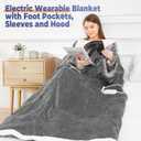Wearable Heated Blanket with Foot Pocket, Electric Wearable Throw Blanket with Sleeves, Hood, Portable Heated Blanket with 8 Heat Settings, 1-10 Hours Auto Shut-off, Gift for Family, Friends, 50*70"