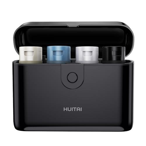 HUITAI Travel Bottles with Case, 4x2oz TSA Approved, Leak-Proof, Press to Unlock, Compact & Portable Travel Toiletries (Black)