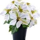 Poinsettia Plants Artificial 9 Heads 14 Inch Fake Poinsettias Christmas Flowers in Pot for Home Porch Office Indoor Outdoor Christmas Winter Decorations White (1PC)