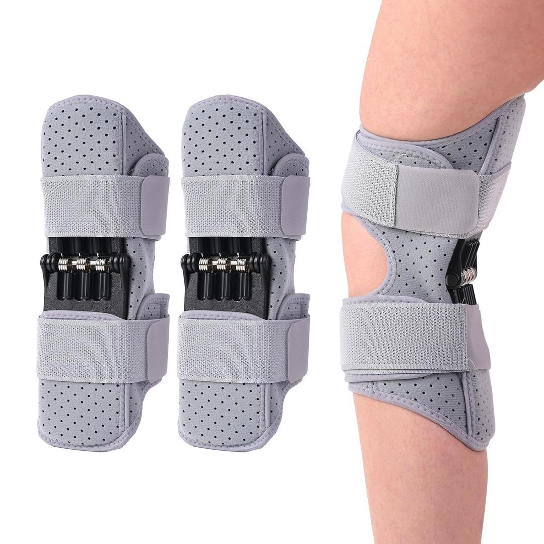 Knee Brace,Spring-driven knee support - Enhances Joint Assistance During Stair Climbing, Squats, and Daily Activities - Ergonomic Patella Support with Adjustable Straps(Gray 1PCS