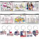 6 Sets New York Souvenir Gifts Include 6 Pcs New York Cosmetic Bag and 6 Pcs Metal Keychain for Women Traveler Christmas Party Gifts