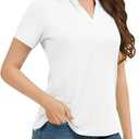 Idtswch Women's V-Neck Polo Shirt Short Sleeve for Casual & Work Golf Shirt (White, XXL)