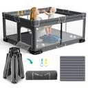 Foldable Playpen for Babies and Toddlers, 59x71 Inches Portable Playpen, Kids Collapsible Play Pen with 2 Handlers, Indoor & Outdoor Baby Fence Play Area with Visible Mesh, Dark Gray
