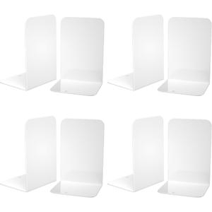 VFINE Bookends 4 Pairs, White Metal Book Ends, Bookends for Shelves, Book Stopper for Heavy Books, Book Dividers for Home Office