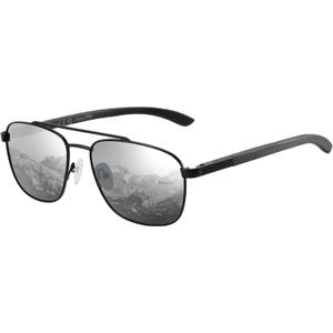 ZENOTTIC Aviator Wood Polarized Sunglasses for Men 100% UV Protection Fishing Driving Golf (Black Frame Silver Mirrored Lens)