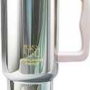 Stainless Steel 40 Oz Tumbler with Handle and Straw | Vacuum Insulated | Silicone Lid | Water Bottle Travel Mug | Gifts for Women Men Him Her | Electrolyte Series | Silver Metallic