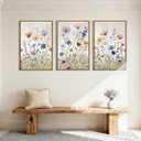 Large Colorful Daisy Wildflower Framed Canvas Wall Art Set,Watercolor Botanical Floral Green Leaf Wall Decor,Bright Spring Flower Artwork for Living Room,Bedroom,Farmhouse -16"x24"x3, 16L"x24W"