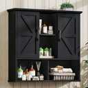 Vabches Bathroom Wall Cabinet, Farmhouse Medicine Cabinet with Double Barn Door and Adjustable Shelves, Wooden Vintage Storage Cabinet Wall Mounted for Bathroom, Kitchen Dining, Rustic Black