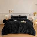 chovy Faux Fur Plush Black Comforter Sets Full/Queen - Ultra Soft Shaggy Flannel Velvet Fluffy Fuzzy 3PC Bedding Set Comforter x 1 Pillowcases x 2 1