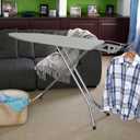 Household Essentials Wide Top Ironing Board, 4-Legs, Steel Top Ironing Board with Fixed Iron Rest, Fiber Pad, Scorch and Stain Resistant, Silver Frame and Silicone-Coated Cotton Cover
