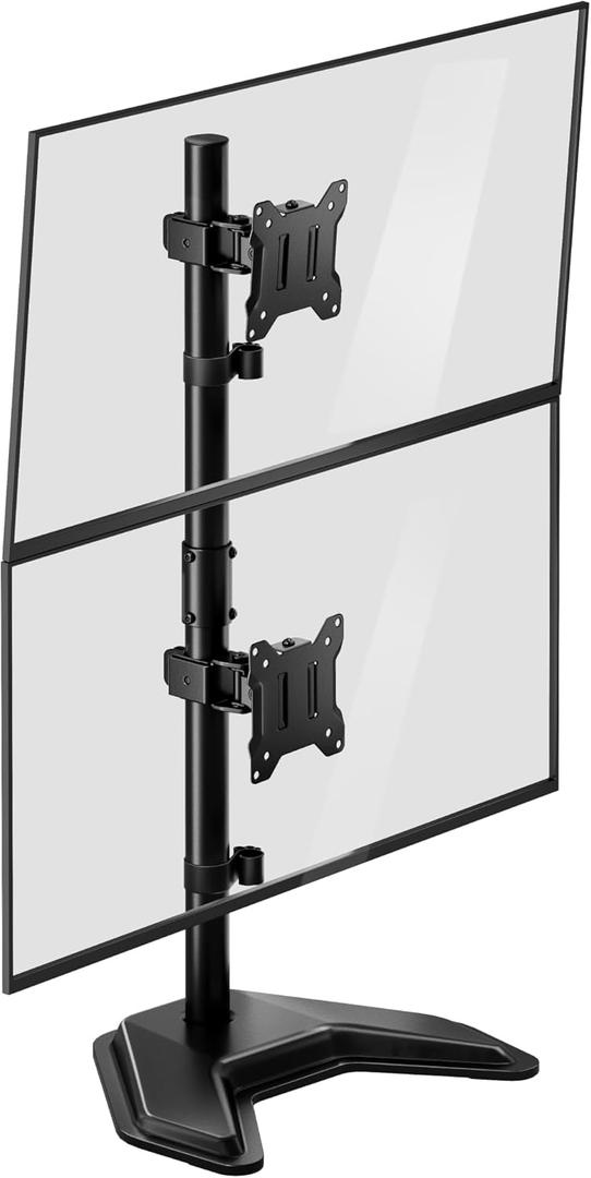 monTEK Stable Stacked Dual Monitor Stand, Heavy-Duty Vertical Monitor Mount for 17-32 inch Screen, Full Motion Arm with Tilt, Swivel, Rotation, Up to 22 lbs per Arm, Solid V-Shaped Base, VESA 100100