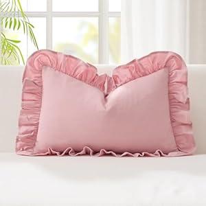 Kevin Textile 12x20 Inch Lumbar Pillow Cover 1 Pack 100% Cotton Lace Ruffles Scalloped Decorative Rectangle Cushion Case Soft Pillow for Bedding Couch Sofa, Pink