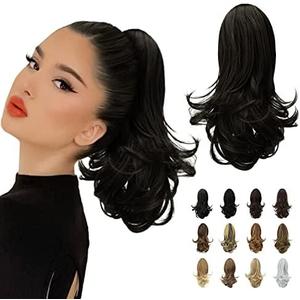 SOFEIYAN 13" Ponytail Extension Long Curly Ponytail Clip in Claw Hair Extension Natural Looking Synthetic Hairpiece for Women, Natural Black
