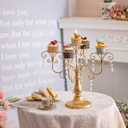 LANLONG 15.3in Gold Candelabra Centerpieces for Tables, 5 Arm Crystal Candelabra for Pillar Candles, Metal Candelabra Candle Holders for Wedding Centerpiece Decor Party Event Reception Decoration