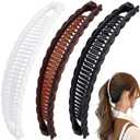 3pcs Banana Hair Clips for Women, Non-Slip Large Hair Claw Clips, Classic Double Combs Hair Accessories for Thick Thin Fine Straight Curly Long Short Hair- Brown & Black & White