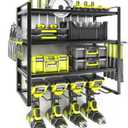 KAFAHOM Power Tool Organizer,4 Layer Drill Holders Wall Mount,Heavy Duty Metal Organizers and Storage Rack for Garage Organization,Tools Shelves with Screwdriver Plier/Hammer Holder, Black