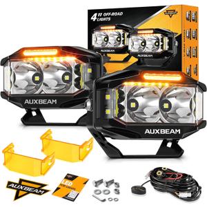 Auxbeam V-MAX Series LED Light Pod, 270 Side Shooter LED Offroad Lights with Amber DRL, 4 Inch Auxiliary Ditch Light for Truck ATV Jeep Ford