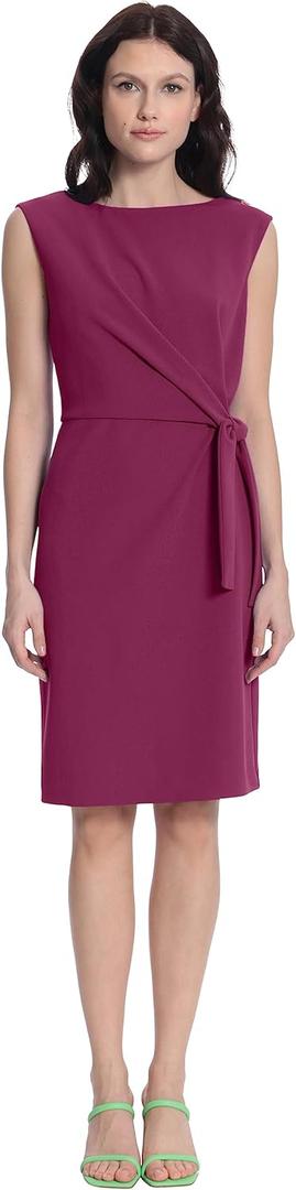 Donna Morgan Women's Women's Dresses Sleeveless Boatneck Side Gathering and Tie Dress (Purple)
