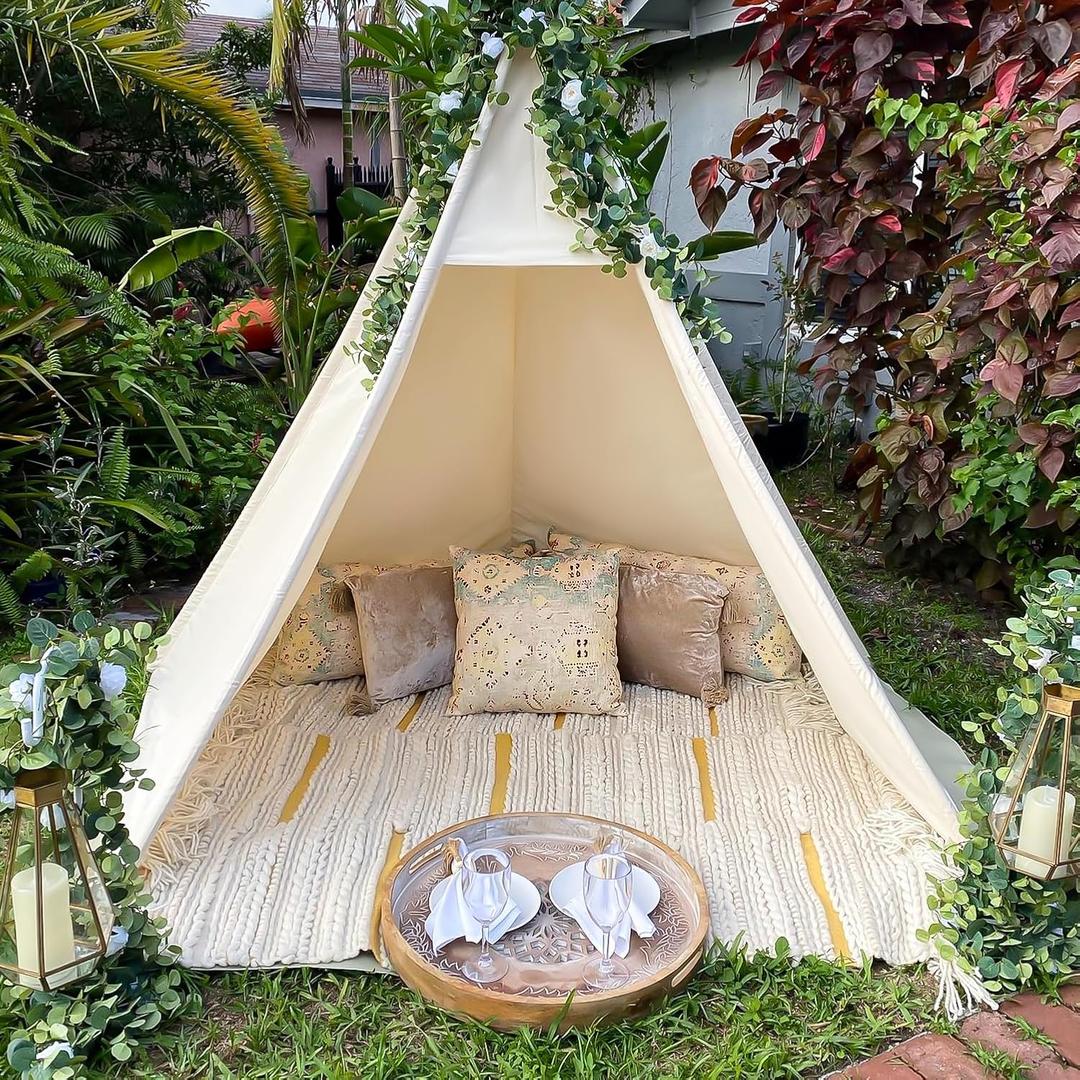 Teepee for Kids, Huge Teepee, Large Tall, Adult Teepee Tent with Foldable Poles,5 Sides Wide Open Front Without Door Flaps, Beach Tent (Large Natural), 50 X 50 X 85
