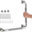 Angled Grab Bar 16x16 Inch Stainless Steel Knurled Toilet Handles Wall Mounted Bathroom Handicap Safety Rails for Elderly Injured Balance Support, L-Shaped Brushed Nickel Grab Bar for Shower