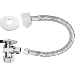 VINTEX Toilet Connector Plumbing kitComplete Toilet Set Valve with 12" Long Stainless Steel Toilet Connector Hose1/2 inch NOM Inlet x 3/8 inch OD Compression Outlet Angle Shut Off+Escutcheon Plate