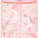 Zak Designs Sage Water Bottle For School or Travel, 16oz Durable Plastic Water Bottle With Straw, Handle, and Leak-Proof, Pop-Up Spout Cover (Fanciful Unicorn)