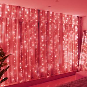 HXWEIYE 300LED Fairy Curtain Lights, 9.8x9.8Ft USB Plug-in 8 Modes Christmas String Hanging Lights with Remote for Bedroom Backdrop Wedding Party Indoor Wall Decor, Red, Standard