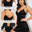 Hellomamma Women's Silk Pajama Set: 4-Piece Satin Robe Lingerie Sexy Sleepwear Lounge Set for Brida Wife Girlfriend (Black, XXL)
