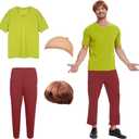Adult Halloween Costume Men Classic Movie Cartoon Character Costumes Set, Brown Wig, Green T-Shirt and Brown Pants (Large)