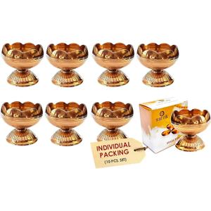 SATVIK 10 Pc Brass Diya for Diwali Decoration. Handmade Golden Virgin Brass Metal Oil Lamp Dia Vilakku for Puja Pooja. Traditional Indian Deepawali Housewarming Return Gift Items for New Home House