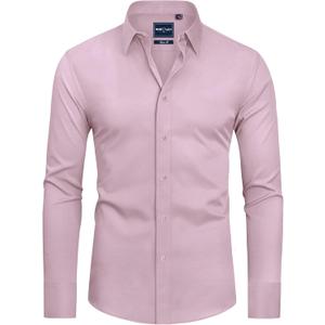 Alimens & Gentle Slim Fit Dress Shirts for Men Long Sleeve Stretch Stain Proof Wrinkle Free Button Down Shirts Formal Shirts (Medium, Light Pink)