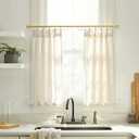 Lino Rosa 32 Inch Curtains Length,Sheer Cafe Linen Small Custom Curtains for Windows Kitchen