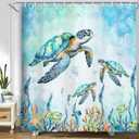 MERCHR Sea Turtle Shower Curtain Coastal Beach Decoration Nautical Shower Curtains for Bathroom, Blue Ocean Teal Fabric Bath Curtains Set with 12 Hooks, 71x71 Inches