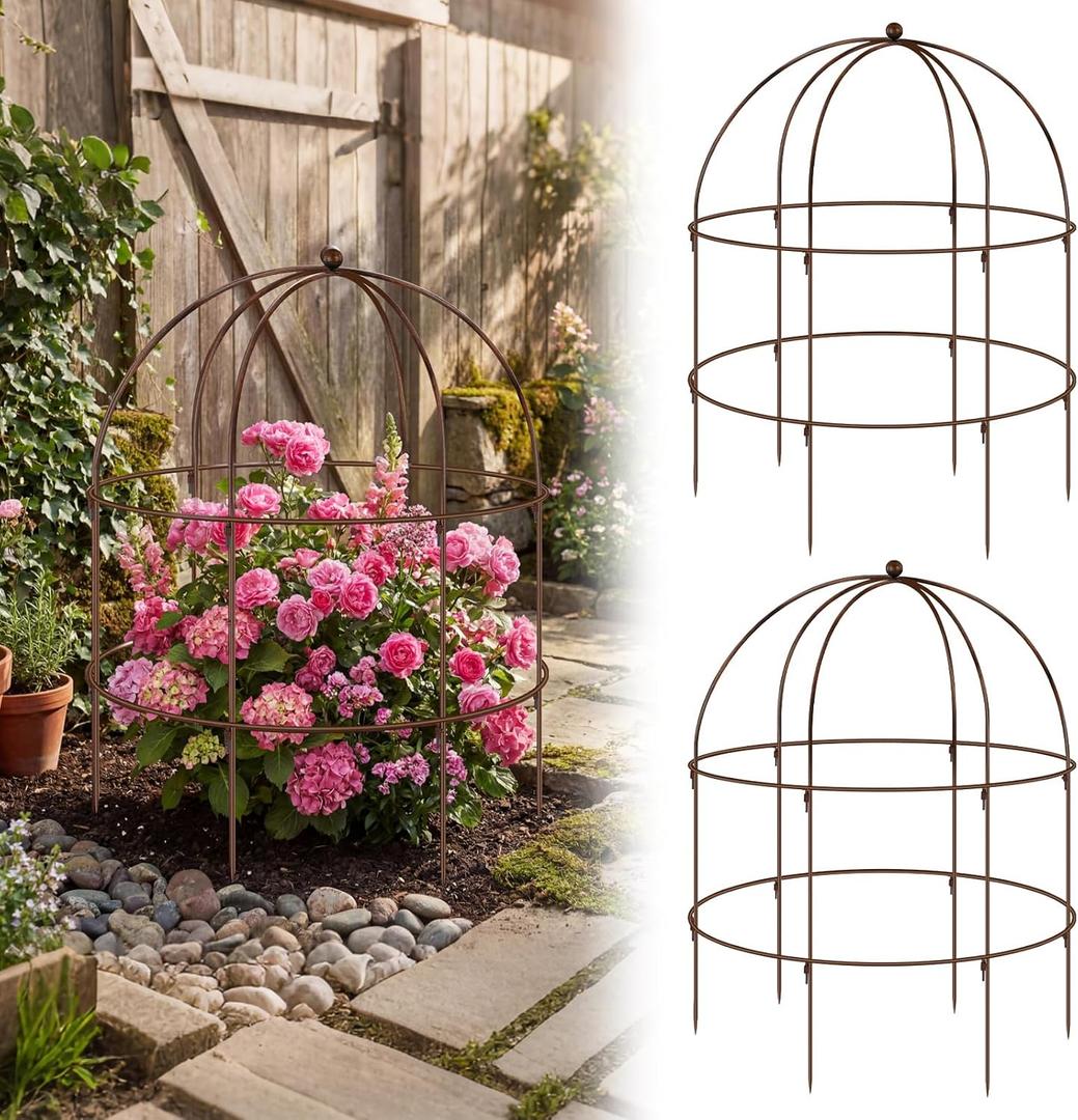 2 pcs 20-1/4" x 26" H Bronze Bird Cage Plant Support Heavy Duty Metal Bird Cage Plant Support Large Outdoor Garden Trellis for Peonies, Baptisia, Sedum & Other Perennials, 26 "X 20.25"