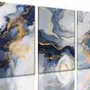 ZQARTZZQ 3Pcs Modern Abstract Canvas Framed Wall ArtNavy Blue and Gold Wall Art Decor Posters Prints For Living Room Bedroom Bathroom Office 12x16in