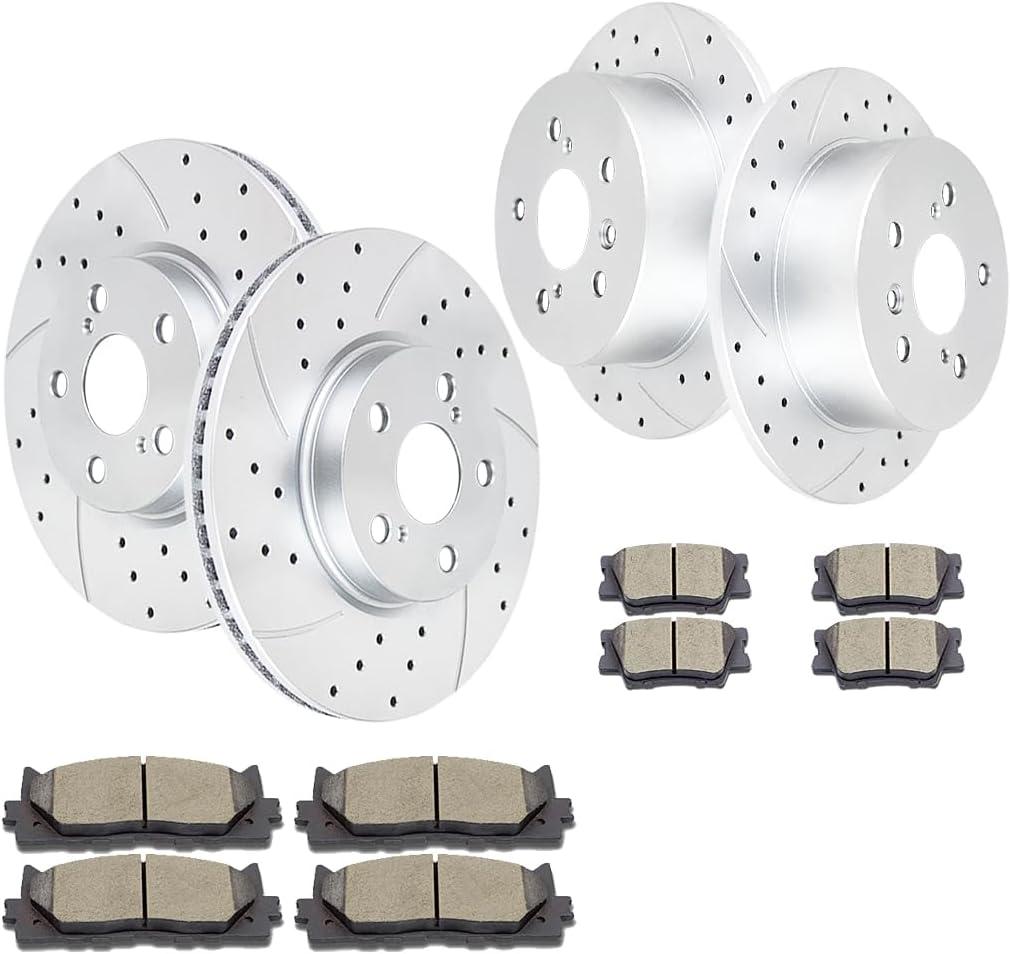 Front and Rear Drilled and Slotted Brake Rotors Ceramic Brake Pads Brake Kit Replacement for TOYOTA CAMRY 2012  2017 AVALON 2013  2018 LEXUS ES350 2013  2018 ES300h 2013  2018