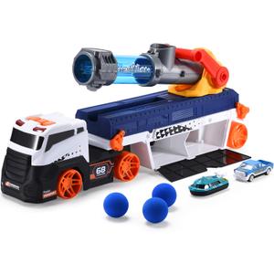 Top Race Cannonball Truck - Adjustable Barrel, EVA Ball Launcher - Realistic, Durable, Interactive Toy Vehicle for Toddlers - Promotes Motor Skills and Creative Play for Children - 18.1x3.9x6.6 inches