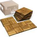 Tranquillo Interlocking Deck Tiles 12”x12”, Acacia Wood Patio Tiles, Waterproof Flooring Tiles for Indoor and Outdoor – NonSlip, Easy Installation, Natural Finish, (10 Pcs  Covers 10 Sq.Ft.)