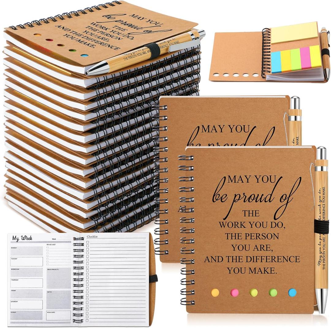 Moinchore 20 Sets Employee Appreciation Gift Inspirational Spiral Notebook with Bamboo Pen Sticky Note Thank You Valentines Day Gift for Coworker Office Staff Team Nurse Teacher (May You Be Proud)