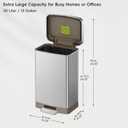 EKO Hudson Matte Stainless 50 Liter/13.2 Gallon Step Trash Can with Rear Trash Bag Storage Compartment