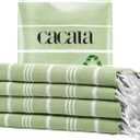 Cacala Turkish Hand Towels with Hanging Loop (23 x 36) Set of 4-100% Cotton Kitchen Towel Quick Dry Prewashed for Soft Feel Decorative Towels for Gym, Yoga, Bath and Kitchen - Olive Green (4 Piece Hand Towel Set)