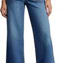 Cicy Bell Womens Cropped Wide Leg Jeans Stretchy High Waisted Trendy Baggy Denim Ankle Pants with Pockets (Blue, M)