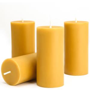 Natural Beeswax Candles 4 Packs, Beeswax Pillar Candles with 140 Hours Burn Time, Organic Emergency Candle Long Burning for Home Room, Smokeless & Dripless, 2x4 inch