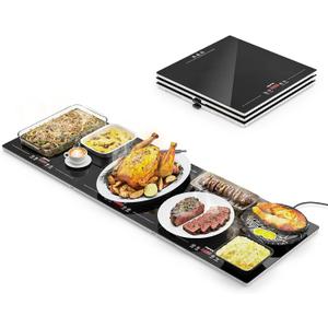 FEPPO Warming Trays for Buffets Party, Extra-Long 47"x15" 3-in-1 Modular Food Warmer with Independent Temp & Timer Control, Glass Food Warming Mat, Ideal for Catering & Gatherings