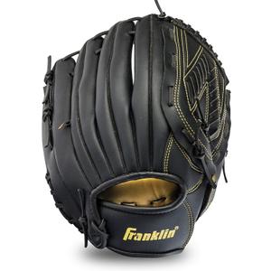 Franklin Sports Field Master Baseball + Softball Glove - Field Master Adult + Youth Baseball + Softball Mitt - Men's + Women's Gloves - Right Hand Throw (Black/Gold)