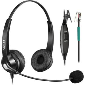 Callez RJ9 Telephone Headset Dual for Polycom Phone with Noise Cancelling Mic & Corded Office Phone Headset Compatible with Polycom Avaya Plantronics Mitel ShoreTel Digium Nortel Landline Phones (Gray)