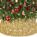 Gold Christmas Tree Collar 28.3Inch Large Tree Collars Glittery Sequin Tree Skirt for Christmas Decorations Foldable Christmas Tree Rings Round Xmas Tree Base Cover for Holiday Home Party Decor