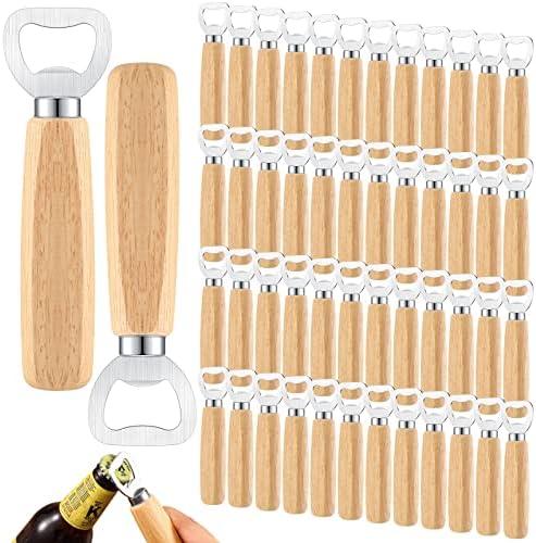 50 Pcs Wood Wine Bottle Opener Stainless Steel Bottle Opener Wood Handheld Heavy Duty Bartender Cider Engraved Gift Set for Kitchen Wedding Party Bar Home Restaurant